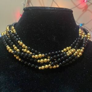 Vintage Black and gold beaded 5 string choker signed Gay Boyer